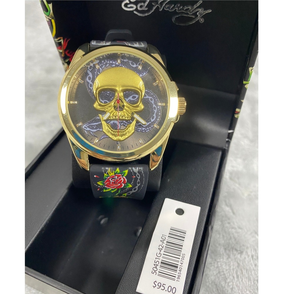 Ed Hardy 3D Skull & Snake Dial Watch Unisex 40mm Gold Black Purple 50451G-42-A01 - Picture 3 of 7